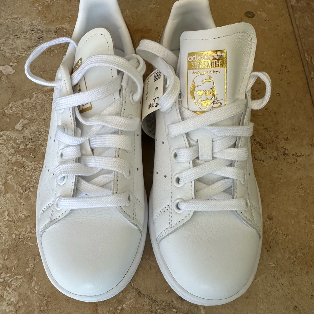 Adidas Kids White and Gold Sneakers